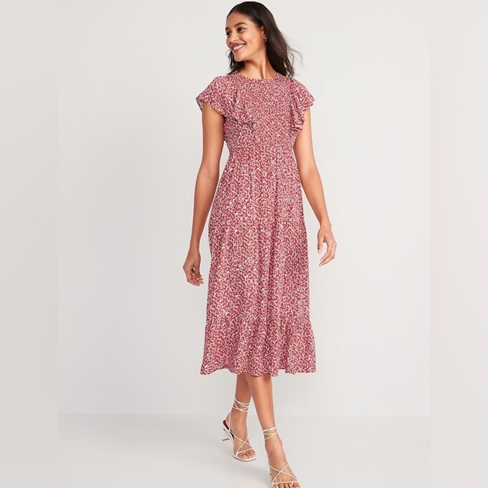 Floral Midi Dress in Red